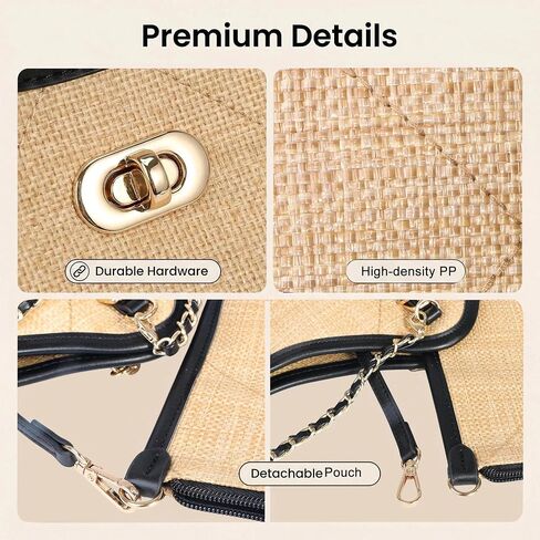 Eiyye Straw Tote Bag for Women Large Woven Beach Bag with Chain Strap & Inner Pouch Lightweight Summer Shoulder Handbag for Vacation Travel Daily Use in Saudi Arabia