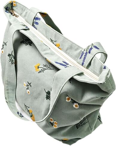 Soft & Slouchy Embroidered Tote Bag for Women - Lightweight Plush Canvas Cute Shoulder Bag for Shopping, Work in Saudi Arabia