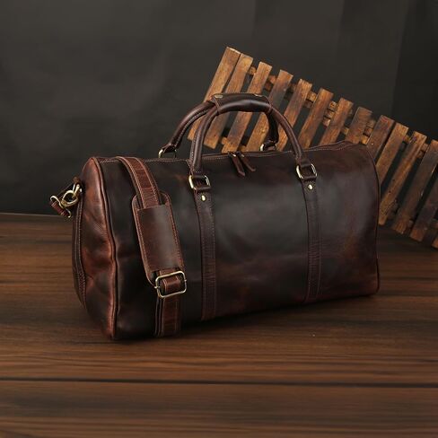 Oversized Dark Brown Weekender Leather Travel and Sports Duffel Bag, Full Grain Leather Large Carry On Gym Duffle for Men’s or Women (DARK BROWN) in Saudi Arabia