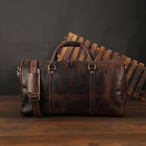 Oversized Dark Brown Weekender Leather Travel and Sports Duffel Bag, Full Grain Leather Large Carry On Gym Duffle for Men’s or Women (DARK BROWN) in Saudi Arabia