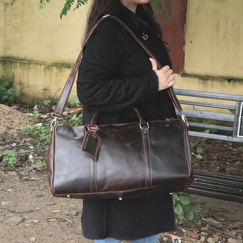 Oversized Dark Brown Weekender Leather Travel and Sports Duffel Bag, Full Grain Leather Large Carry On Gym Duffle for Men’s or Women (DARK BROWN) in Saudi Arabia