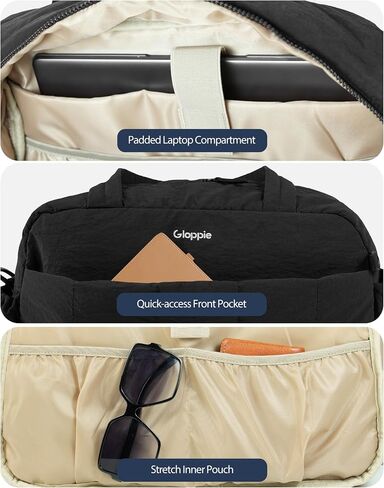 Gloppie Gym Bag for Women, Lightweight Travel Duffle Bag with Wet Pocket, Puffy Weekender Overnight Carry On Personal Item Tote Bag with Mini Pouch, Water Resistant (Black) in Saudi Arabia