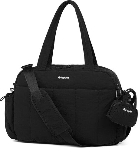 Gloppie Gym Bag for Women, Lightweight Travel Duffle Bag with Wet Pocket, Puffy Weekender Overnight Carry On Personal Item Tote Bag with Mini Pouch, Water Resistant (Black) in Saudi Arabia