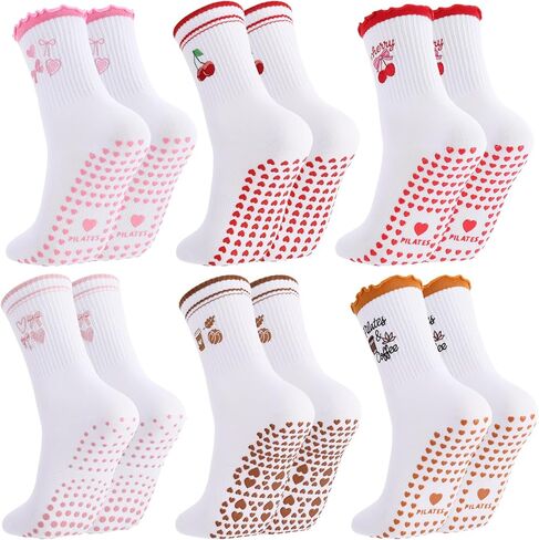 Women’s Cute Pilates Socks with Grips, Non-Slip Yoga Socks with Ruffle Trim Strawberry Bow for Workout, Hospital in Saudi Arabia