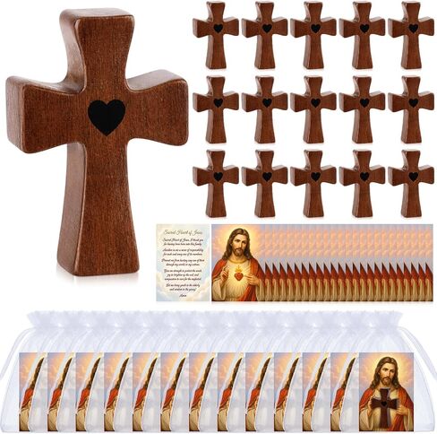 Nosiny 30 Set Wooden Cross Fidget Gift Bulk Handheld Pocket Crosses Fidget with Card, Bag Encouragement Gift Walnut Pocket Cross My Heart Prayer Stress Relief for Christian, Baptism, Church Keepsake in Kuwait