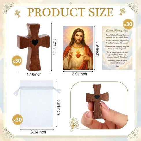 Nosiny 30 Set Wooden Cross Fidget Gift Bulk Handheld Pocket Crosses Fidget with Card, Bag Encouragement Gift Walnut Pocket Cross My Heart Prayer Stress Relief for Christian, Baptism, Church Keepsake in Kuwait