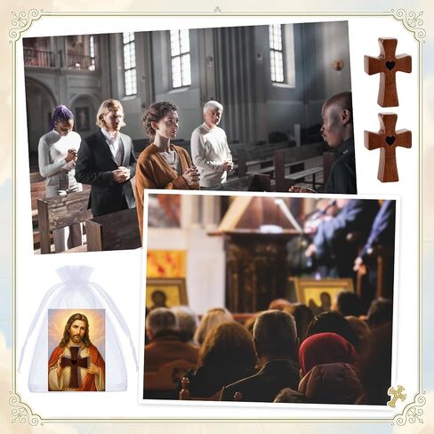 Nosiny 30 Set Wooden Cross Fidget Gift Bulk Handheld Pocket Crosses Fidget with Card, Bag Encouragement Gift Walnut Pocket Cross My Heart Prayer Stress Relief for Christian, Baptism, Church Keepsake in Kuwait