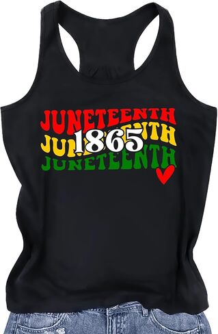Juneteenth قمصان النساء 1865 يوم الاستقلال الأسود تانك التاريخ الأسود المحملة قميص أمريكي أفريقي تيشيرت صيفي in Kuwait