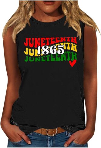 Juneteenth قمصان النساء 1865 يوم الاستقلال الأسود تانك التاريخ الأسود المحملة قميص أمريكي أفريقي تيشيرت صيفي in Kuwait