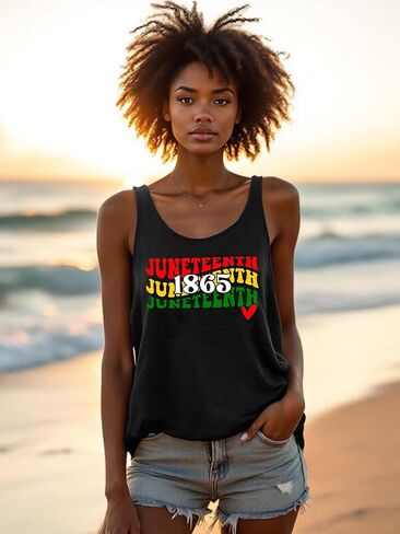 Juneteenth قمصان النساء 1865 يوم الاستقلال الأسود تانك التاريخ الأسود المحملة قميص أمريكي أفريقي تيشيرت صيفي in Kuwait