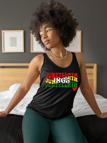 Juneteenth قمصان النساء 1865 يوم الاستقلال الأسود تانك التاريخ الأسود المحملة قميص أمريكي أفريقي تيشيرت صيفي in Kuwait
