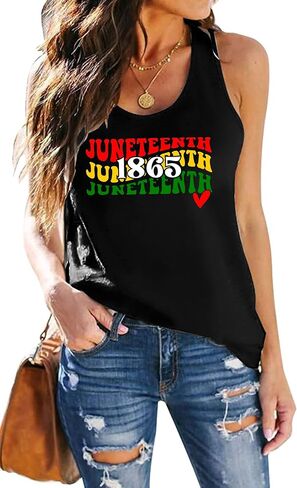 Juneteenth قمصان النساء 1865 يوم الاستقلال الأسود تانك التاريخ الأسود المحملة قميص أمريكي أفريقي تيشيرت صيفي in Kuwait