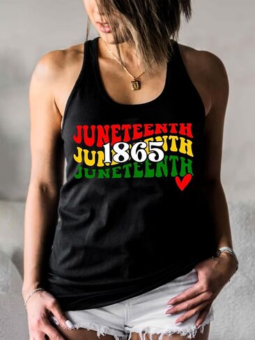 Juneteenth قمصان النساء 1865 يوم الاستقلال الأسود تانك التاريخ الأسود المحملة قميص أمريكي أفريقي تيشيرت صيفي in Kuwait