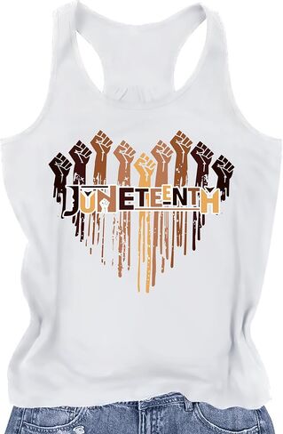 Juneteenth قمصان النساء 1865 يوم الاستقلال الأسود تانك التاريخ الأسود المحملة قميص أمريكي أفريقي تيشيرت صيفي in Kuwait