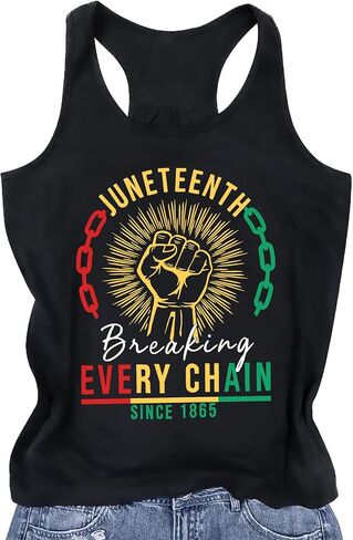 Juneteenth قمصان النساء 1865 يوم الاستقلال الأسود تانك التاريخ الأسود المحملة قميص أمريكي أفريقي تيشيرت صيفي in Kuwait