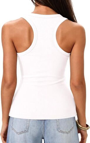 Danysu Built in Bra V Neck Tank Tops for Women Ribbed Knit Racerback No See Through Sleeveless Basic Tee Fitted Tops in Saudi Arabia