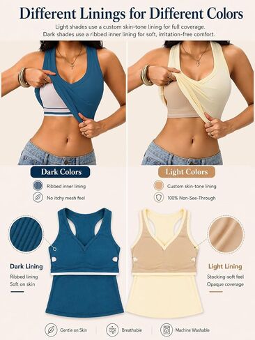 Danysu Built in Bra V Neck Tank Tops for Women Ribbed Knit Racerback No See Through Sleeveless Basic Tee Fitted Tops in Saudi Arabia