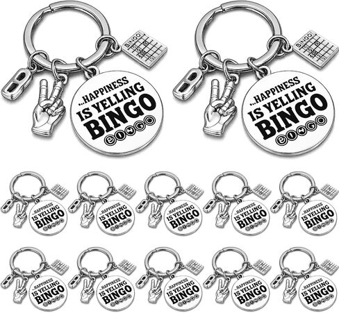 Nosiny 12 Pcs Bingo Lover Gift Stainless Steel Keychain Bulk Game Player Lovers Gifts Digital Game Keychain for Gambler in Kuwait