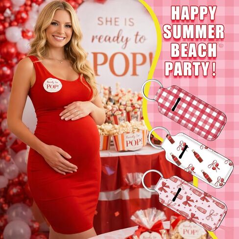 Ctosree 50 Pcs She Is Ready to Pop Lipstick Holder Keychain Gifts Bulk Cherry Lip Balm Holder Baby Shower Party Favors for Guests in Saudi Arabia
