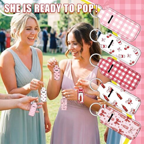 Ctosree 50 Pcs She Is Ready to Pop Lipstick Holder Keychain Gifts Bulk Cherry Lip Balm Holder Baby Shower Party Favors for Guests in Saudi Arabia