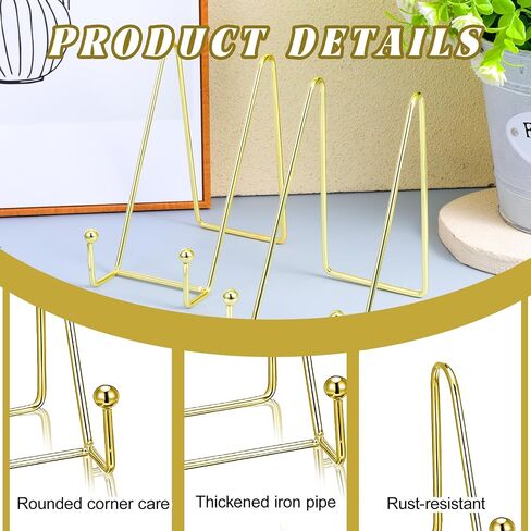 12 Pieces Gold Plate Stands for Display, Decorative Plate Holder Easel Display Stand Metal Book Displays Stand Metal Frame Holder for Picture Book Photo Easel Office Room Tabletop(6 Inch) in Saudi Arabia