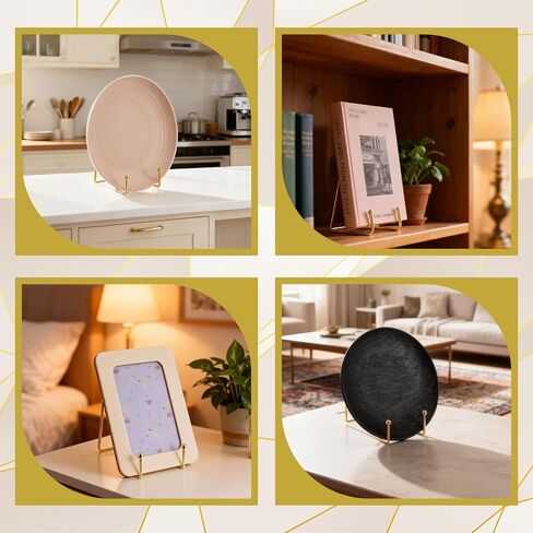 12 Pieces Gold Plate Stands for Display, Decorative Plate Holder Easel Display Stand Metal Book Displays Stand Metal Frame Holder for Picture Book Photo Easel Office Room Tabletop(6 Inch) in Saudi Arabia