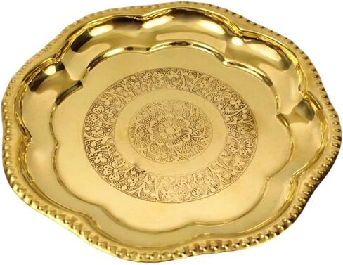 Decorative Brass Flower Plate Prasad Plate Katori for Indian Traditional Festival Laxmi Poojan Pooja Utensils Item Articles Housewarming (Size: 8 Inch Diameter) Patra (Katori) (Golden) in Saudi Arabia