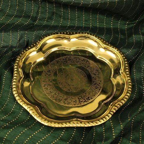 Decorative Brass Flower Plate Prasad Plate Katori for Indian Traditional Festival Laxmi Poojan Pooja Utensils Item Articles Housewarming (Size: 8 Inch Diameter) Patra (Katori) (Golden) in Saudi Arabia