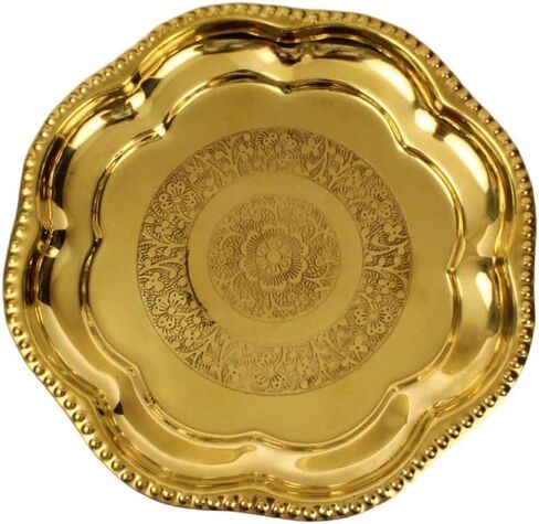 Decorative Brass Flower Plate Prasad Plate Katori for Indian Traditional Festival Laxmi Poojan Pooja Utensils Item Articles Housewarming (Size: 8 Inch Diameter) Patra (Katori) (Golden) in Saudi Arabia