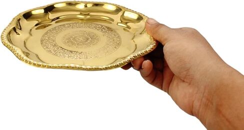 Decorative Brass Flower Plate Prasad Plate Katori for Indian Traditional Festival Laxmi Poojan Pooja Utensils Item Articles Housewarming (Size: 8 Inch Diameter) Patra (Katori) (Golden) in Saudi Arabia