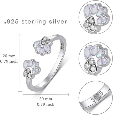 Diamond Paw Ring 925 Sterling Silver Paw Print Ring with Lab Grown Diamond Jewelry Gifts for Women in Kuwait