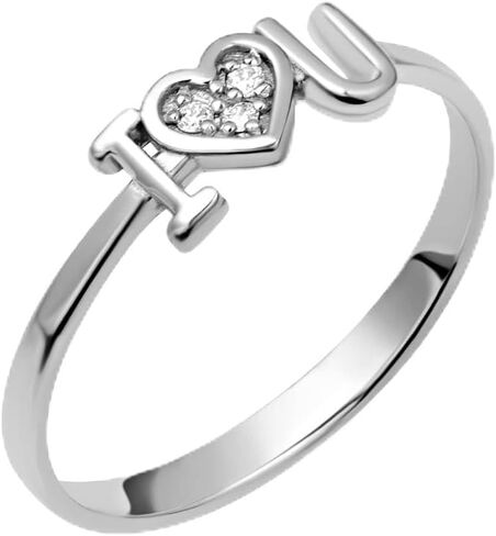 .925 Sterling Silver "I Heart U" Cubic Zirconia Solitaire Love Ring with Multiple Ring Size in Saudi Arabia