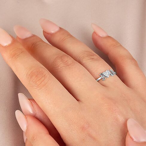 .925 Sterling Silver "I Heart U" Cubic Zirconia Solitaire Love Ring with Multiple Ring Size in Saudi Arabia