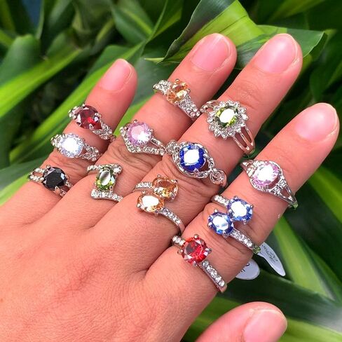 Wholesale Lot of 50/100 Colorful Zirconia Rhinestone Rings, Silver Tone, Assorted Gemstone Styles for Boutique Resale in Saudi Arabia