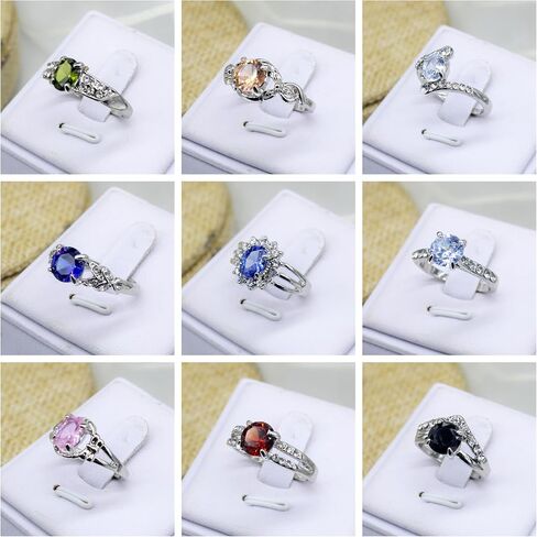 Wholesale Lot of 50/100 Colorful Zirconia Rhinestone Rings, Silver Tone, Assorted Gemstone Styles for Boutique Resale in Saudi Arabia