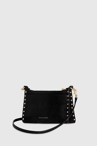 Rebecca Minkoff Darren Mini Top Zip Crossbody Bag for Women | Small Black Deerskin Leather Purse with Stud Detail | Detachable Strap and Zip Closure in Kuwait