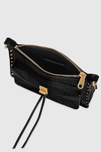 Rebecca Minkoff Darren Mini Top Zip Crossbody Bag for Women | Small Black Deerskin Leather Purse with Stud Detail | Detachable Strap and Zip Closure in Kuwait