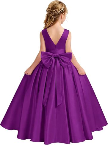 Satin Flower Girl Dress for Wedding Kids Elegant A-Line Big Bowknot Princess Pageant Prom Party Long Ball Gowns in Saudi Arabia