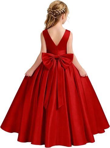 Satin Flower Girl Dress for Wedding Kids Elegant A-Line Big Bowknot Princess Pageant Prom Party Long Ball Gowns in Saudi Arabia