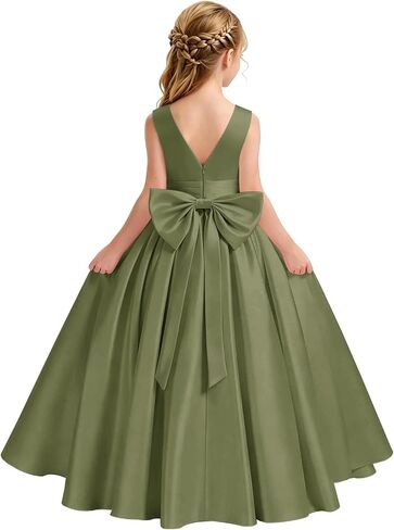 Satin Flower Girl Dress for Wedding Kids Elegant A-Line Big Bowknot Princess Pageant Prom Party Long Ball Gowns in Saudi Arabia