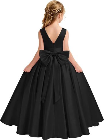 Satin Flower Girl Dress for Wedding Kids Elegant A-Line Big Bowknot Princess Pageant Prom Party Long Ball Gowns in Saudi Arabia