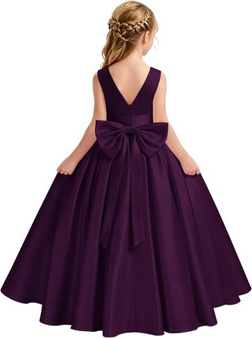 Satin Flower Girl Dress for Wedding Kids Elegant A-Line Big Bowknot Princess Pageant Prom Party Long Ball Gowns in Saudi Arabia