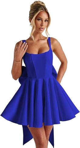 Short Satin Homecoming Dresses with Bow A Line Corset Open Back Mini Cocktail Party Gown HM332 in Saudi Arabia