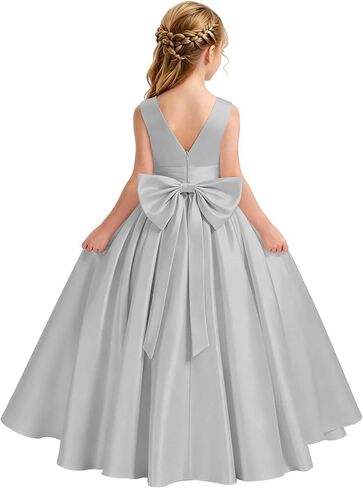 Satin Flower Girl Dress for Wedding Kids Elegant A-Line Big Bowknot Princess Pageant Prom Party Long Ball Gowns in Saudi Arabia