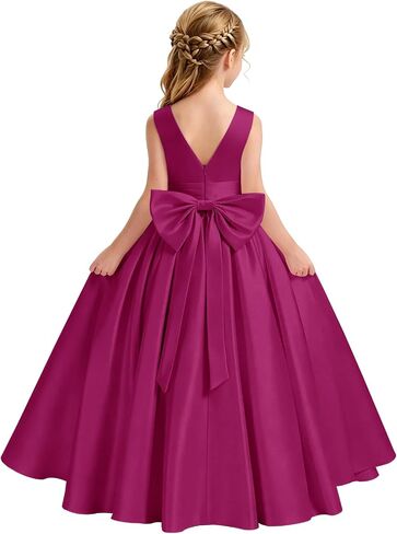 Satin Flower Girl Dress for Wedding Kids Elegant A-Line Big Bowknot Princess Pageant Prom Party Long Ball Gowns in Saudi Arabia