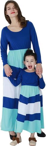 Mommy and Me Sleeveless Maxi Dress Chevron Stripe Crew Neck Dress Boho Summer Maxi Dress in Saudi Arabia