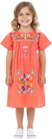 unik Mexican Embroidered Fiesta Dress, Toddler Boho Floral Birthday Party Outfit, Cinco De Mayo Traditional Dress in Kuwait