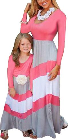 Mommy and Me Sleeveless Maxi Dress Chevron Stripe Crew Neck Dress Boho Summer Maxi Dress in Saudi Arabia