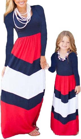 Mommy and Me Sleeveless Maxi Dress Chevron Stripe Crew Neck Dress Boho Summer Maxi Dress in Saudi Arabia