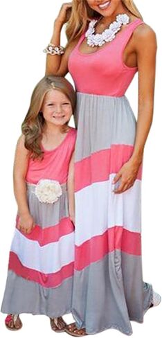 Mommy and Me Sleeveless Maxi Dress Chevron Stripe Crew Neck Dress Boho Summer Maxi Dress in Saudi Arabia